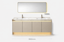 LINKAA Modern Creamy Grey Floor Vanity with Matte White Sintered Stone Top