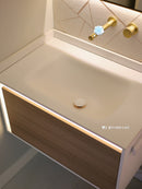 Linkaa- Dark wood Vanity | Matte White Sintered Stone Top | Motion-Sensor Waterproof LED