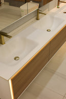 Linkaa- Dark wood Vanity | Matte White Sintered Stone Top | Motion-Sensor Waterproof LED |  Double Basin