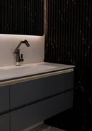 Linkaa- Grey wood Vanity | Matte White Sintered Stone Top | Motion-Sensor Waterproof LED |  Double Basin