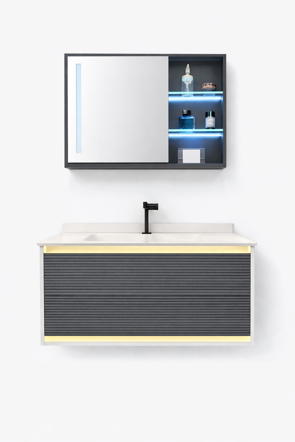 Linkaa Vanity 24'' 36''- Floating Vanity | Sintered Stone Platform Top | Motion-Sens