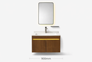 Linkaa - Dark Wood Dressing Table | Matte White Sintered Stone Countertop | Motion Sensor Waterproof LED Light