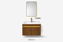 Linkaa - Dark Wood Dressing Table | Matte White Sintered Stone Countertop | Motion Sensor Waterproof LED Light