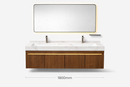 Linkaa - Dark Wood Dressing Table | Matte White Sintered Stone Countertop | Motion Sensor Waterproof LED Light