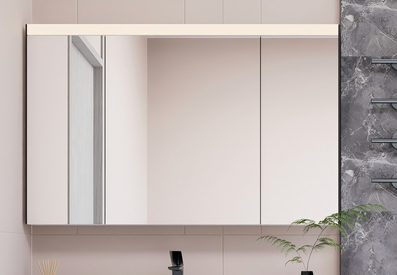 Linkaa - 48"Premium solid wood heated mirror cabinet, skin-feel white, with LED
