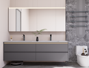 Linkaa- Grey wood Vanity | Matte White Sintered Stone Top | Motion-Sensor Waterproof LED |  Double Basin