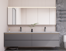 Linkaa- Grey wood Vanity | Matte White Sintered Stone Top | Motion-Sensor Waterproof LED |  Double Basin