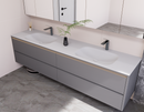 Linkaa- Grey wood Vanity | Matte White Sintered Stone Top | Motion-Sensor Waterproof LED |  Double Basin
