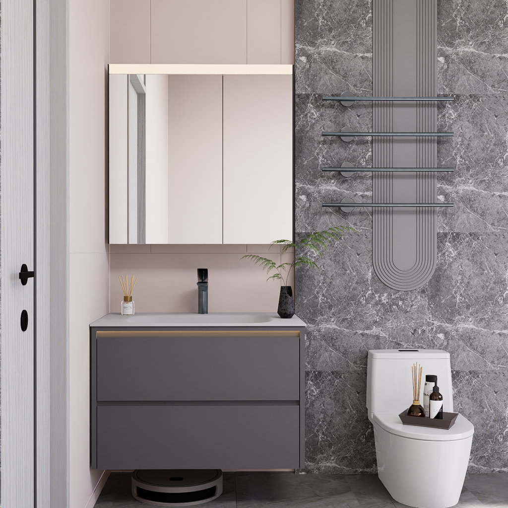 Linkaa Vanity 32'' 48''- Floating Vanity | Sintered Stone Platform Top | Motion-Sens