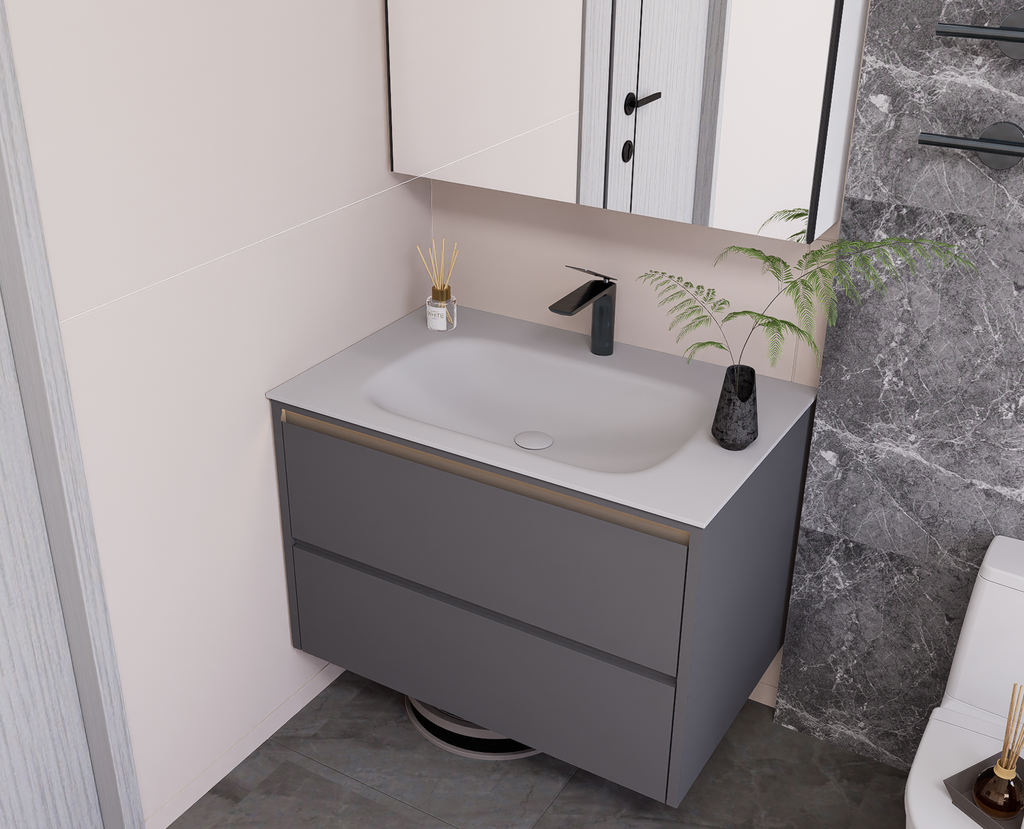 Linkaa Vanity 32'' 48''- Floating Vanity | Sintered Stone Platform Top | Motion-Sens
