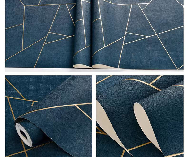 Modern Wall Paper - Noble Blue with Gold texture