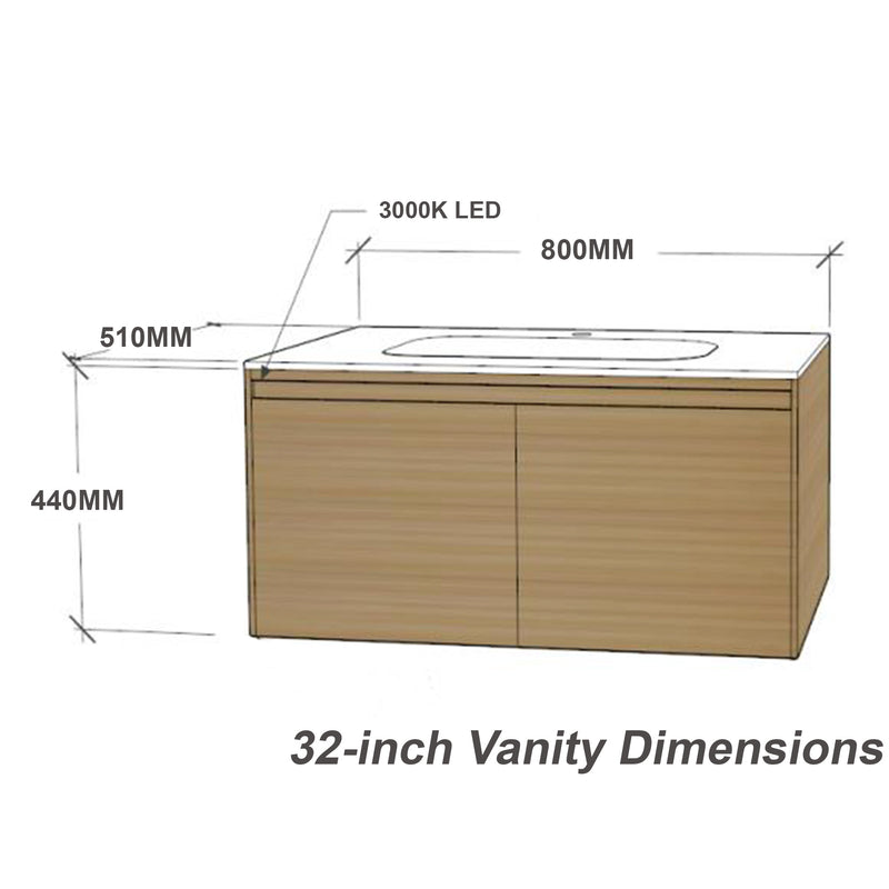 Linkaa- Solid Wood Vanity | Matte White Sintered Stone Top | Motion-Sensor Waterproof LED