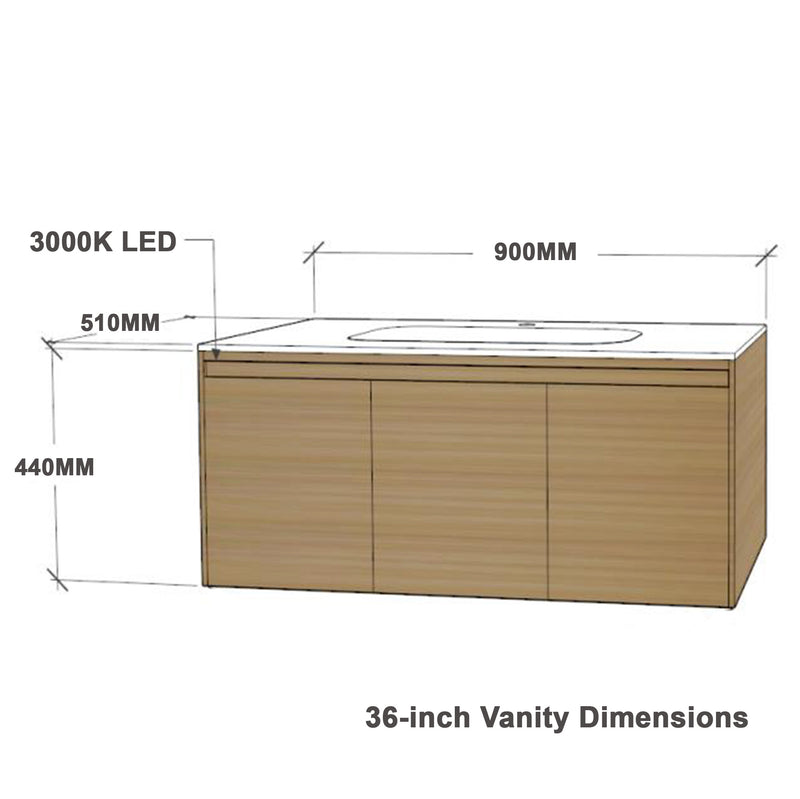 Linkaa- Solid Wood Vanity | Matte White Sintered Stone Top | Motion-Sensor Waterproof LED