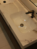 Linkaa - Dark Wood Dressing Table | Sintered Stone Platform Top | Motion Sensor Waterproof LED Light