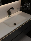 Linkaa- Grey wood Vanity | Matte White Sintered Stone Top | Motion-Sensor Waterproof LED |  Double Basin
