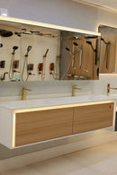 Linkaa- Dark wood Vanity | Matte White Sintered Stone Top | Motion-Sensor Waterproof LED |  Double Basin