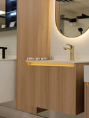 Linkaa- Solid Wood Vanity | Matte White Sintered Stone Top | Motion-Sensor Waterproof LED