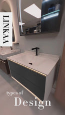 Linkaa- Grey wood Vanity | Matte White Sintered Stone Top | Motion-Sensor Waterproof LED