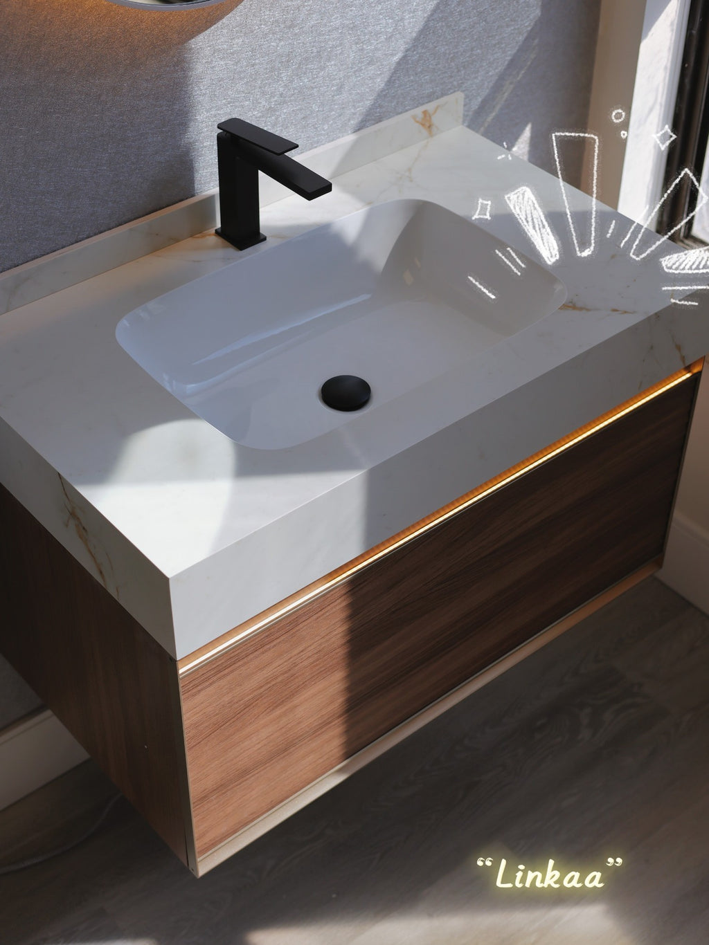 Linkaa Vanity 36'' Floating Vanity | Sintered Stone Platform Top | Motion-Sensor Wat
