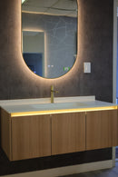 Linkaa- Solid Wood Vanity | Matte White Sintered Stone Top | Motion-Sensor Waterproof LED