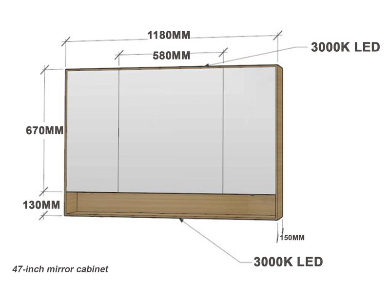 Linkaa - 48'' Premium solid wood heated mirror cabinet, wood color with LED