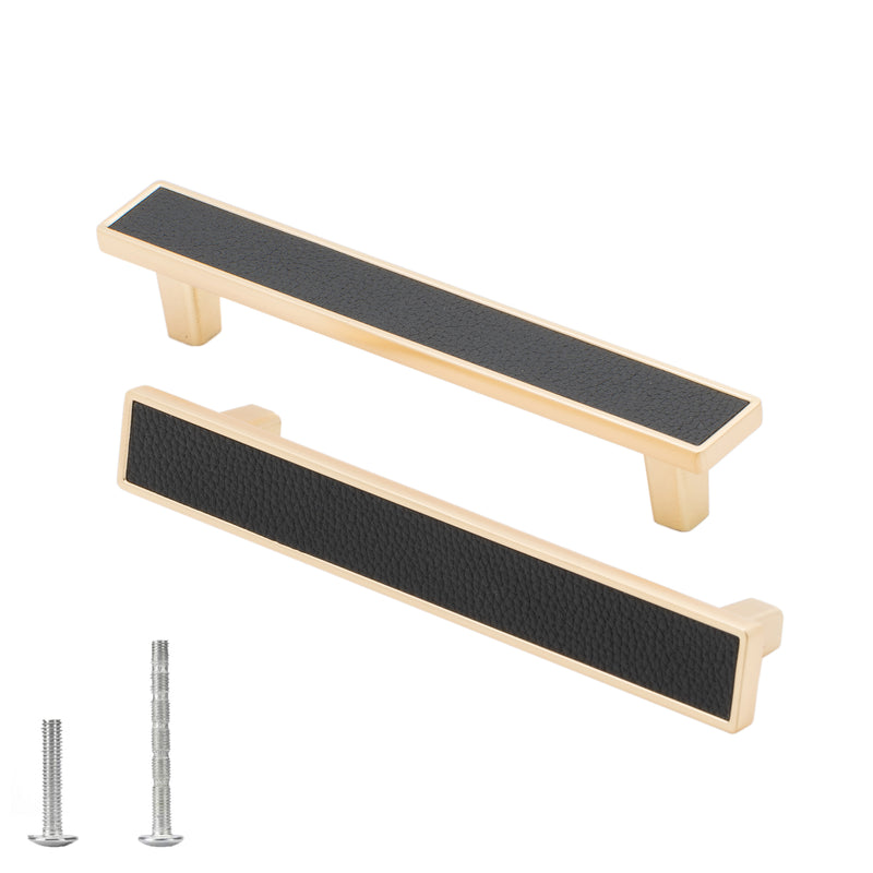 Cabinet Pulls Square Shape with Black Leather
