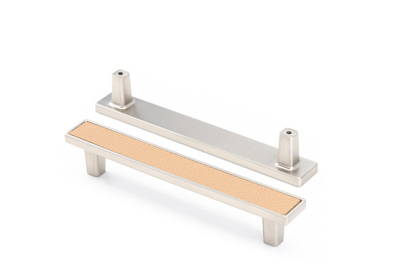 Cabinet Pulls Square Shape with Khaki Leather