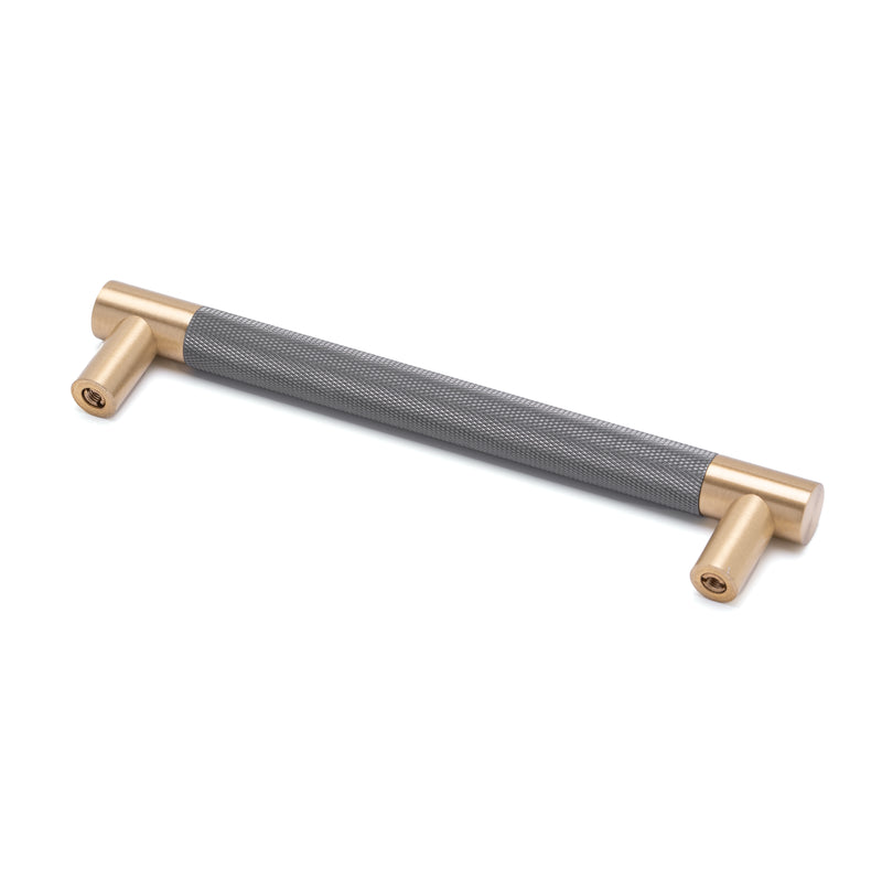 Cabinet Pulls Brushed Brass with Gray Knurled