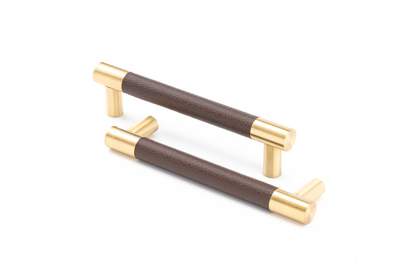 Cabinet Pulls Brushed Brass with Leather