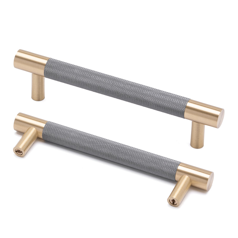 Cabinet Pulls Brushed Brass with Gray Knurled