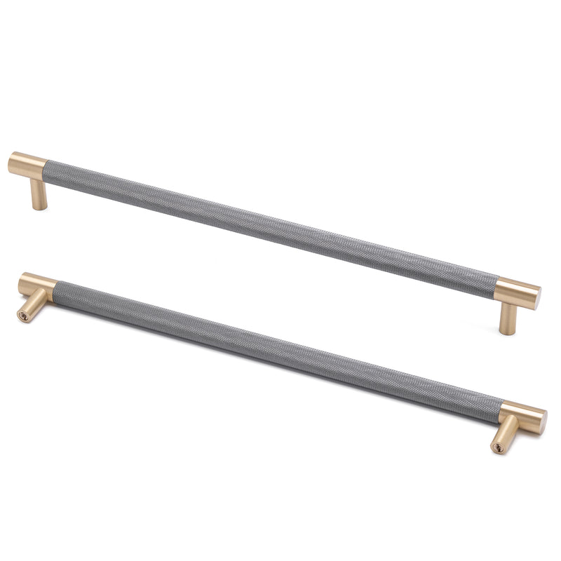 Cabinet Pulls Brushed Brass with Gray Knurled