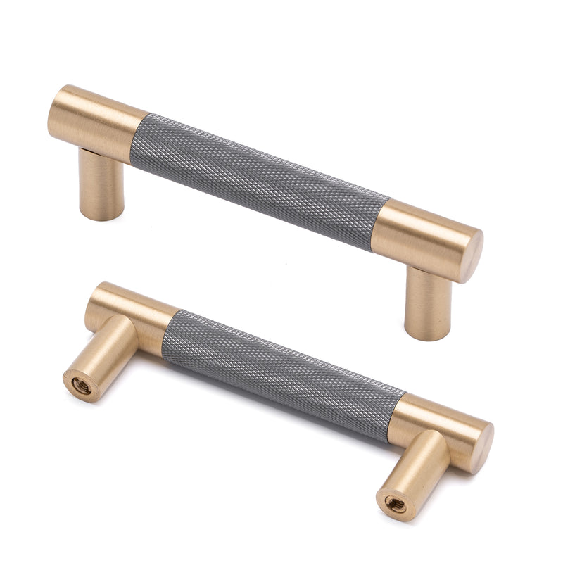 Cabinet Pulls Brushed Brass with Gray Knurled