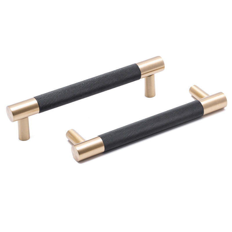 Cabinet Pulls Brushed Brass with Black Knurled