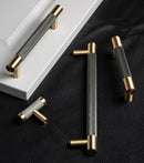 Cabinet Pulls Brushed Brass with Gray Knurled