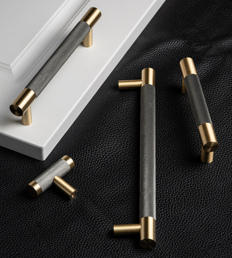 Cabinet Pulls Brushed Brass with Black Knurled