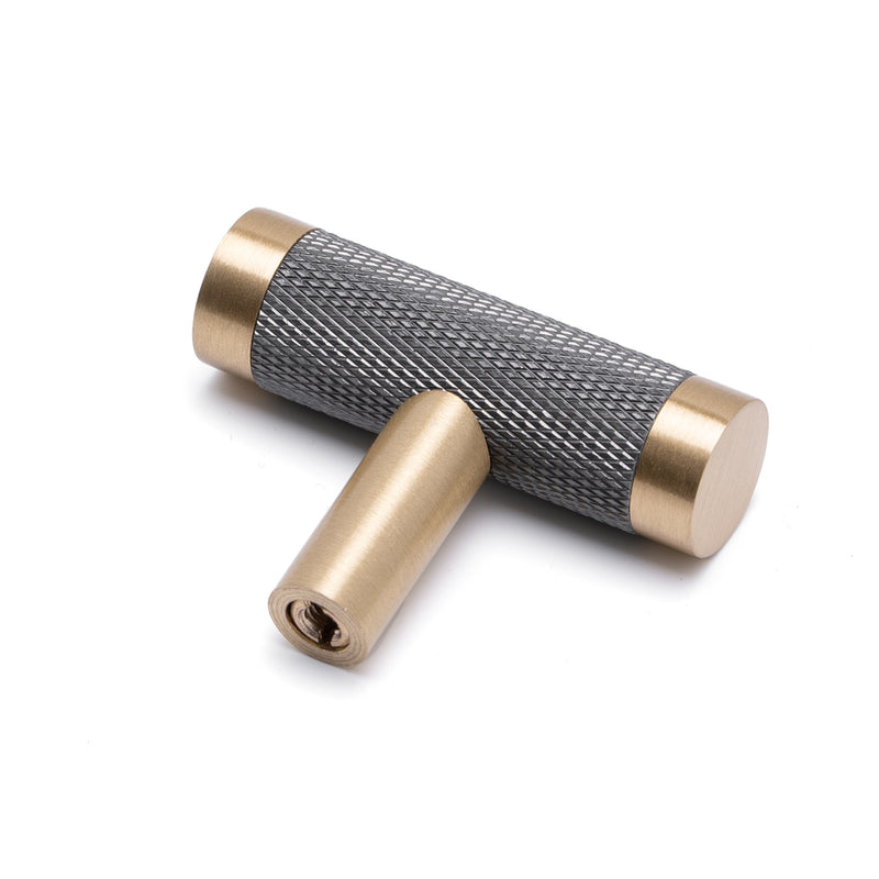 Cabinet Pulls Brushed Brass with Gray Knurled