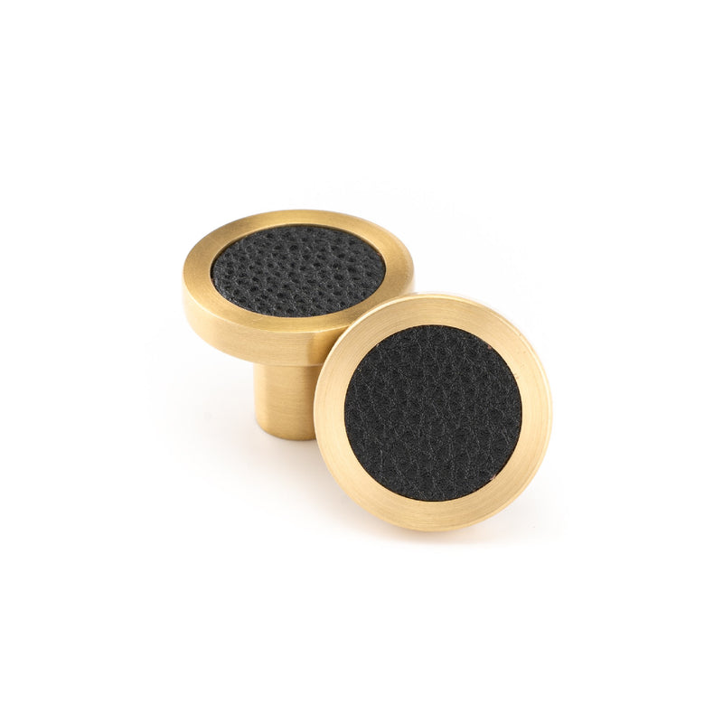 Cabinet Knobs Brushed Brass with Leather