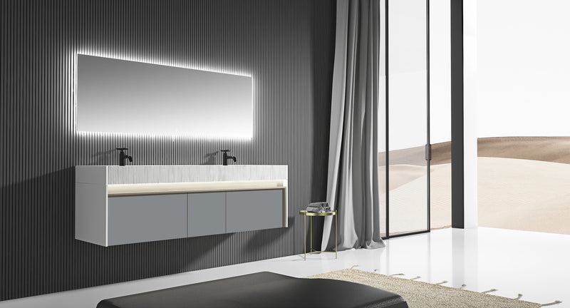 Sky Line - 63''Bathroom Vanity with Matte White Top and LED